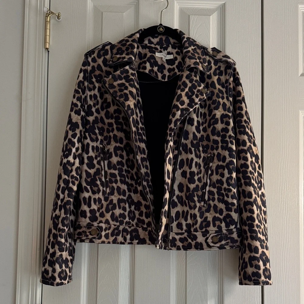 Easel Los Angeles Leopard Print Moto Jacket Women’s M - Picture 2 of 8